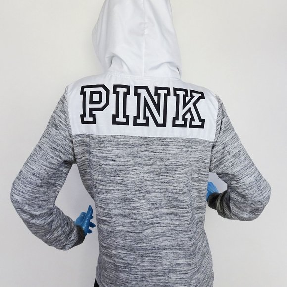 Victoria’s Secret PINK Heather Gray Logo Sweatshirt Hoodie M 8 10 1/4 Zip Campus - Picture 8 of 8